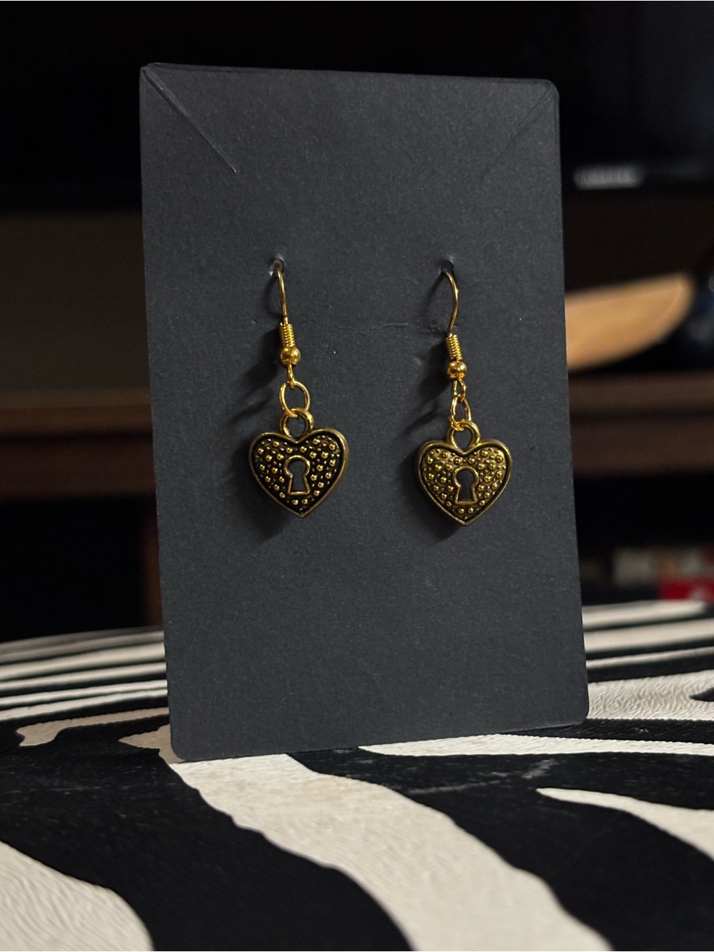 Gold Heart Lock Charm Drop Earrings - Women's Jewelry
